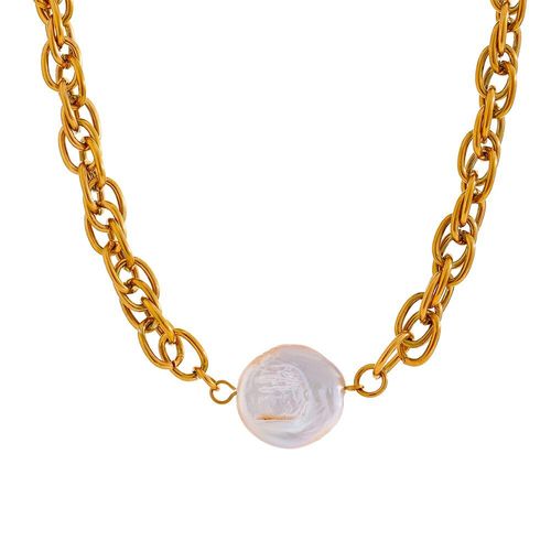 Collier En Acier Inoxydable Pour Femmes, Chaîne De Perles Naturelles, À La Mode, Cadeau D'anniversaire, Nouvelle Collection