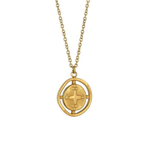 Collier Avec Pendentif Rond Étoile Du Nord Pour Femmes, En Acier Inoxydable, Vintage, Doré, Cadeau D'anniversaire