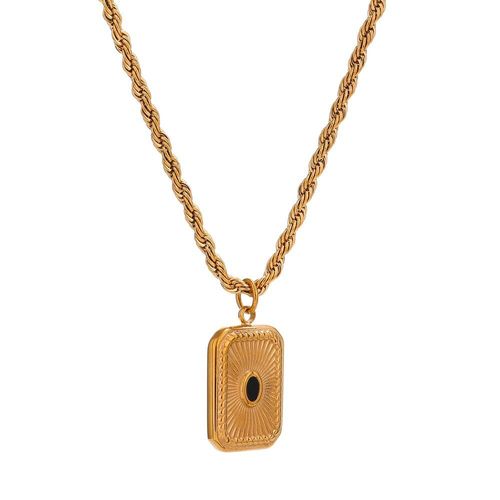 Collier Chaîne En Acier Inoxydable Pour Femmes, Pendentif Carré En Métal Doré, Cadeau De Bureau, 2021