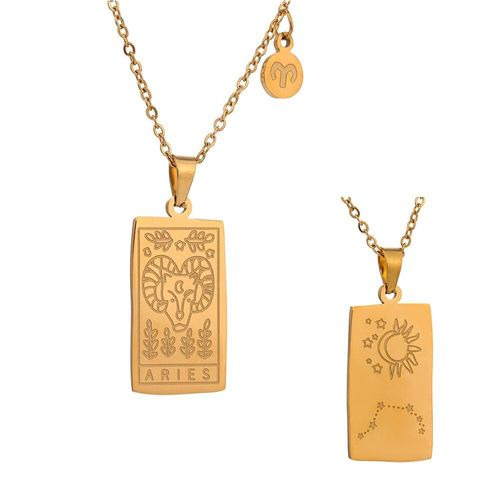 Collier À Pendentif Rectangulaire Doré 12 Constellations, Bijoux Tendance Étanche En Acier Inoxydable 316 Plaqué Or 18 K, Nouveauté 2021
