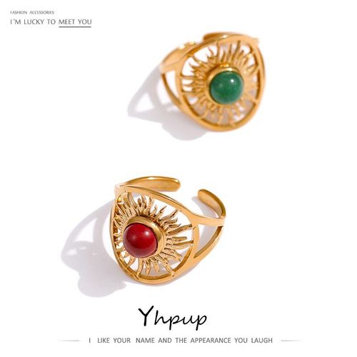 Bague En Acier Inoxydable Pour Femmes, Bague En Pierre Naturelle Rouge, Couleur Or Exquise, Ouverture Géométrique, Cadeau