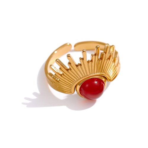 Bague En Acier Inoxydable Avec Pierre Naturelle Rouge, 18 K, Anneau Français Pour Femmes, Cadeau De Fête