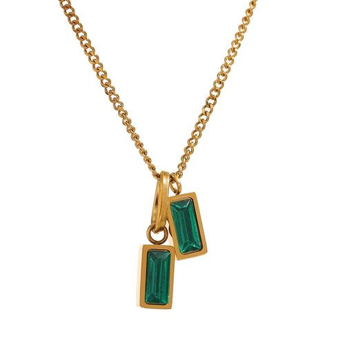 Collier Avec Pendentif En Acier Inoxydable Pour Femmes, Zircon Cubique Vert, Bijoux En Titane, Cadeau