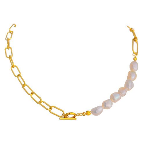 Collier Chaîne De Perles Naturelles En Acier Inoxydable, Élégant, Accessoires À La Mode, Doré 18 K, 2021