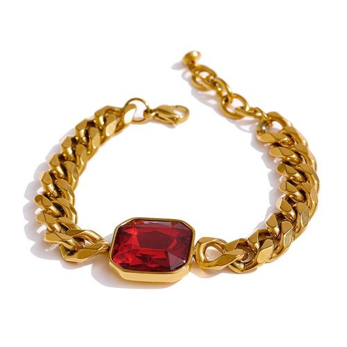 Bracelet En Acier Inoxydable 18 K Pour Femme, Chaîne En Zircon Cubique Rouge, Métal Lourd, Doré, Cadeau