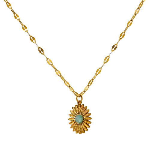 Collier Doré En Acier Inoxydable 316l, Accessoires Tendance, Pendentif En Pierre Naturelle, Fleur, Breloque, Cadeau, 2021