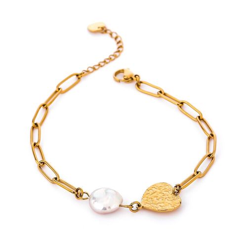 Bracelet Élégant En Acier Inoxydable, Perle Naturelle, C¿Ur, Breloque En Métal, Cadeau