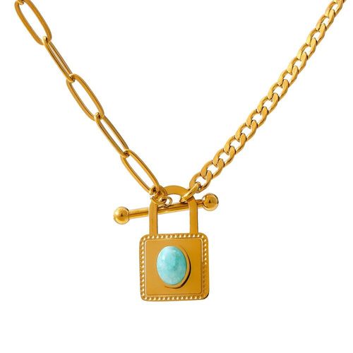Collier Pendentif Avec Serrure En Acier Inoxydable, Doré 18 K, Collier En Pierre Métallique, Cadeau Pour Femmes