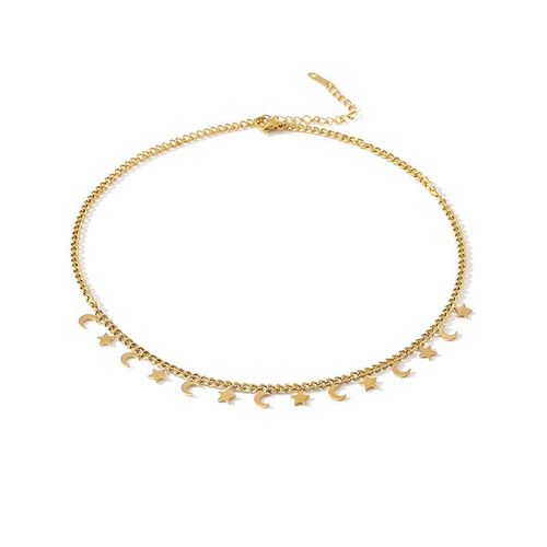 Collier Ras Du Cou En Acier Inoxydable Pour Femmes, Chaîne Tendance, Étoile, Lune, Couleur Or, Bijoux En Métal, Accessoires, Nouveau