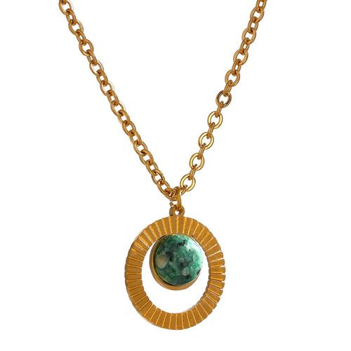 Collier Rond En Acier Inoxydable Pour Femmes, Bijoux Africains Turquoises, Pendentif, Chaîne En Métal Doré