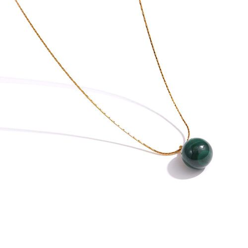 Collier Avec Pendentif Rond En Malachite Verte, Chaîne En Acier Inoxydable, Collier Doré 18 K, Cadeau De Fête, 2021
