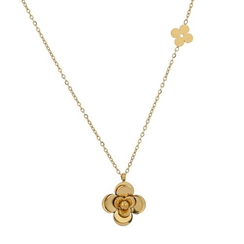 Collier Avec Pendentif En Métal Et Fleur, En Acier Inoxydable, Couleur Or, Élégant