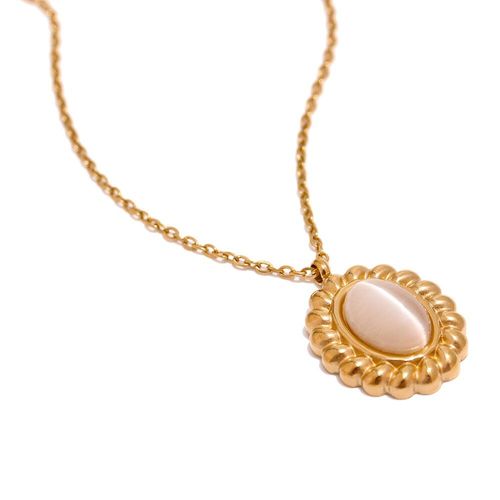 Collier Pendentif Opale En Acier Inoxydable, Bijoux Sur Le Cou, Collier Étanche En Métal Doré, Cadeau De Bureau