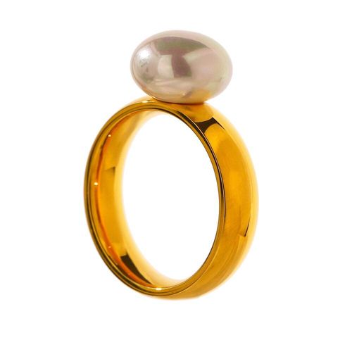 Bague De Fiançailles En Acier Inoxydable Pour Femmes, Anneau De Perles De Coquillage Élégant, Or, Métal Géométrique 18 K, À La Mode, 2021