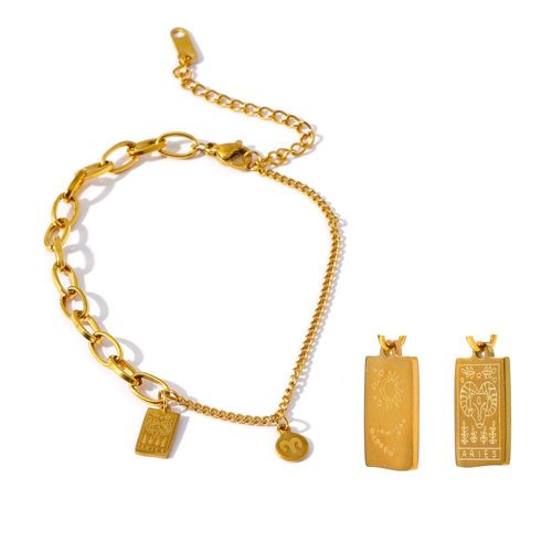 Bracelet En Acier Inoxydable, 12 Constellations, Breloque En Métal Doré 18 K, Étanche, Bijoux En Titane
