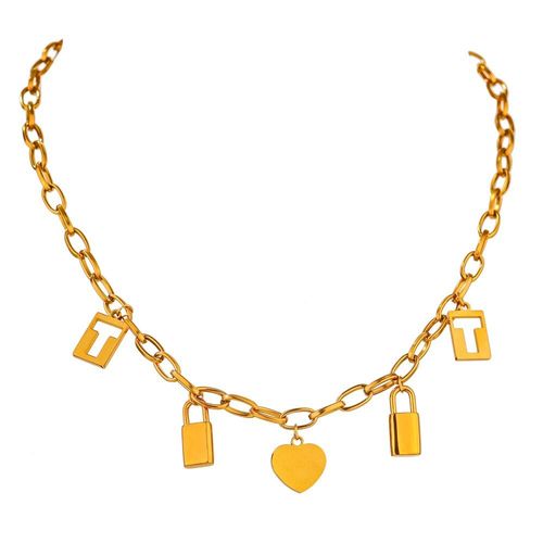 Collier À Pendentif Géométrique En Acier Inoxydable Pour Femmes, Chaîne Épaisse, Bijoux En Or Plaqué 18 K