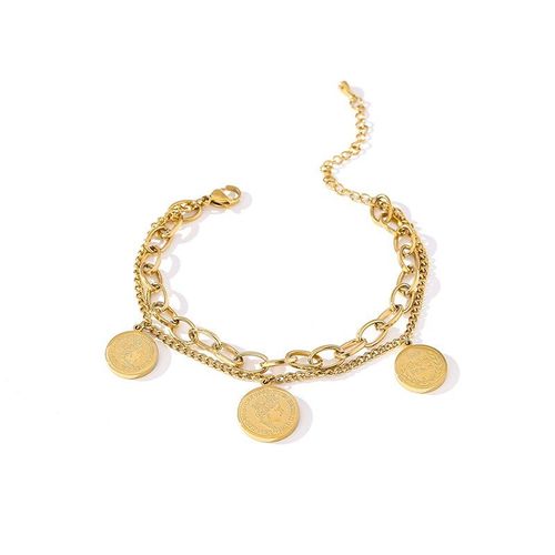 Bracelet À Pendentif Rond En Acier Inoxydable Pour Femme, Bijou Élégant En Métal Doré, Accessoires
