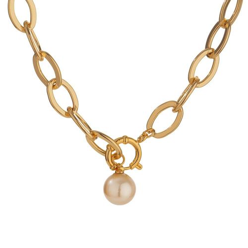 Collier Chaîne Avec Pendentif En Imitation De Perles, Élégant, Tendance, En Métal Doré, En Cuivre Plaqué 14 K, Bijoux Cadeau, 2021