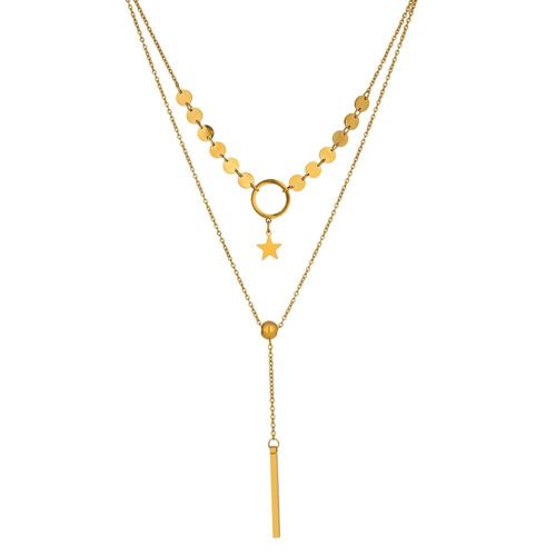 Collier En Forme De Cylindre À Plusieurs Niveaux, Chaîne Pendentif En Métal Doré, Ras Du Cou En Acier Inoxydable, Collier Élégant