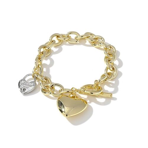 Bracelet Pendentif C¿Ur Romantique Pour Femmes, Breloque, Fermoir À Bascule, Couleur Or, En Métal, Bijoux, Cadeau D'anniversaire