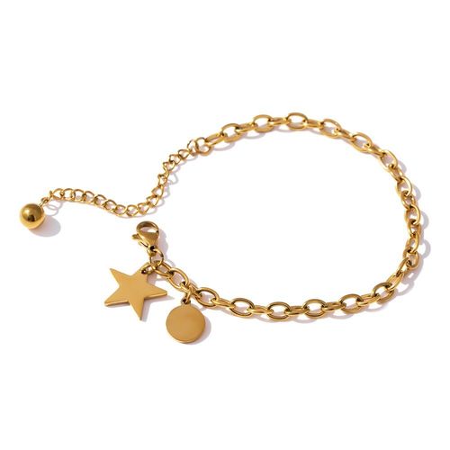 Bracelet Avec Pendentif Rond En Forme D'étoile, Bijoux En Acier Inoxydable Pour Femmes, En Métal Plaqué Or, Cadeau De Demoiselle D'honneur