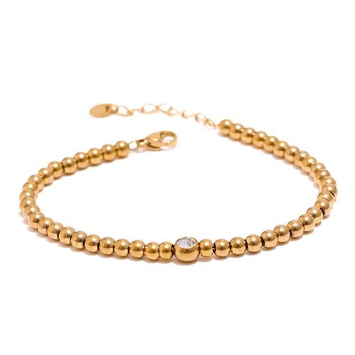 Bracelet Chaîne De Perles En Acier Inoxydable, Zircone Cubique, Bijoux Tendance, Métal Doré, Étanche