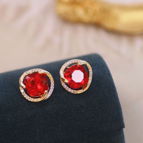 Boucles D'oreilles En Cristal Rouge Pour Femmes, Bijoux De Luxe, Géométriques, Rondes, Tendance, Élégantes, Accessoires De Mariage
