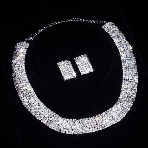 Bijoux De Mariée Élégants De Marque, Ensemble De Collier Et Boucles D'oreilles En Strass Clair Plaqué Argent, Accessoires De Mariage Pour Femmes