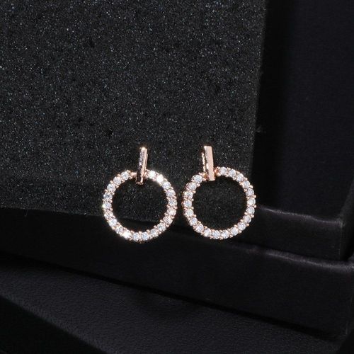 Boucles D'oreilles En Cristal Pour Femmes, Cercle De Luxe, Couleur Or Rose, Zircone Cubique, Élégantes, De Mariage, Wx078, Nouvelle Collection 2018