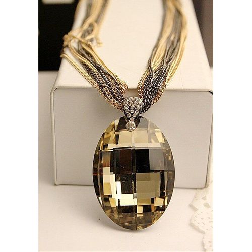 Collier Vintage À Pendentif En Cristal De Verre Ovale Or/Noir, Colliers À Breloques Multichaînes Longues Pour Femmes, Xhp076, Vente En Gros, Nouvelle Collection