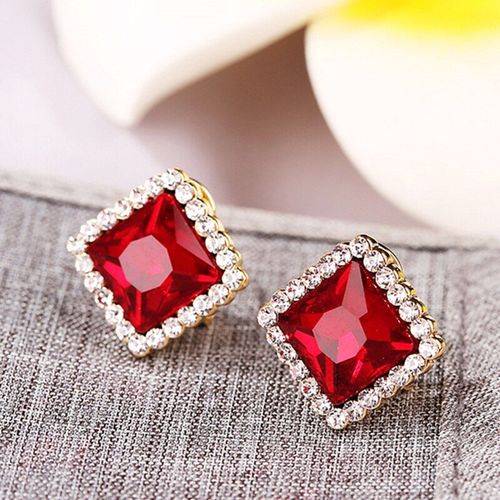 Boucles D'oreilles Géométriques Carrées Pour Femmes, Élégantes, Classiques, Rouge, Vert, Noir, Gros Cristal, Accessoires, Bijoux De Mariage À La Mode