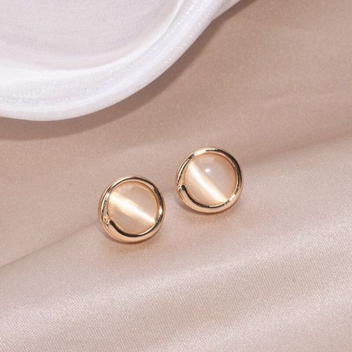 Boucles D'oreilles À Clous En Opale Pour Femmes Et Filles, Couleur Or, Classique, Style Simple, Rondes, Bijoux, Cadeaux