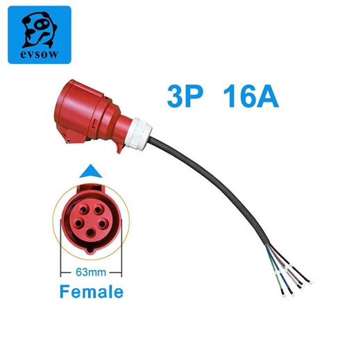 Evsow-Chargeur portable EV,prise Schuko vers CEE,prise femelle rouge,5 broches,adaptateur de prise allergique,16A,triphasé,11kW - Type CEE Plug with cable