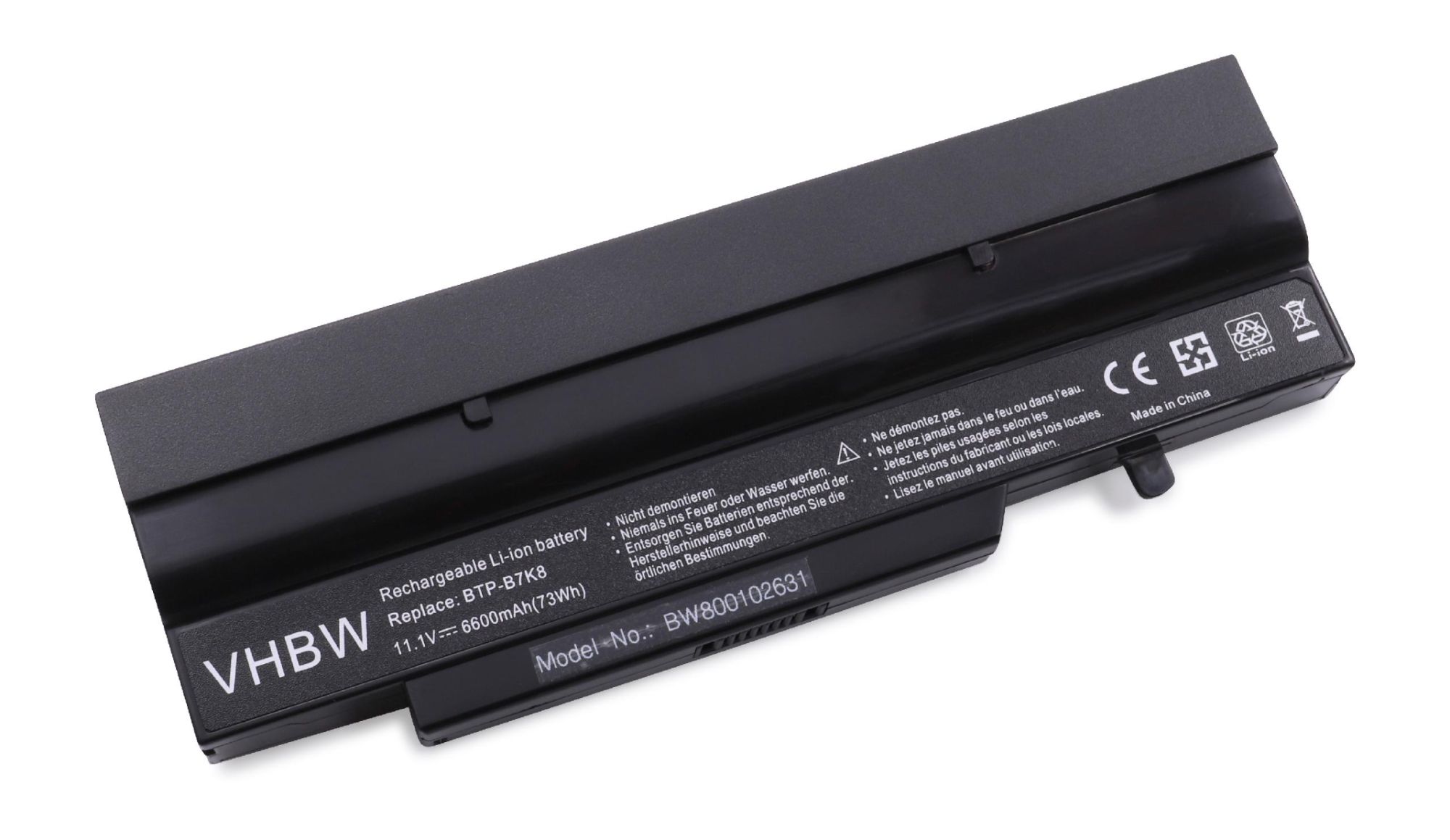 vhbw Batterie remplacement pour Fujitsu 0.4U50T.011, 3UR18650-2-T0169, 3UR18650F-2-QC-12 pour ordinateur portable (6600mAh, 11,1V, Li-Ion)