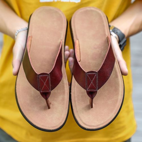 Pantoufles Tout Assorties Pour Hommes,Chaussures Plates Légères,Tongs En Cuir Italien Pour Hommes,Pantoufles De Plage Cool,Nouvelles Pantoufles D'été,Grande Taille 38-47