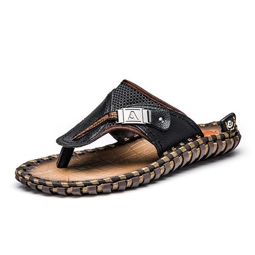 Chaussures En Cuir Véritable Faites À La Main Pour Hommes,Chaussures De Vache Décontractées,Tongs De Plage,Baskets D'été,Sandales Plates D'extérieur,Marque De Luxe