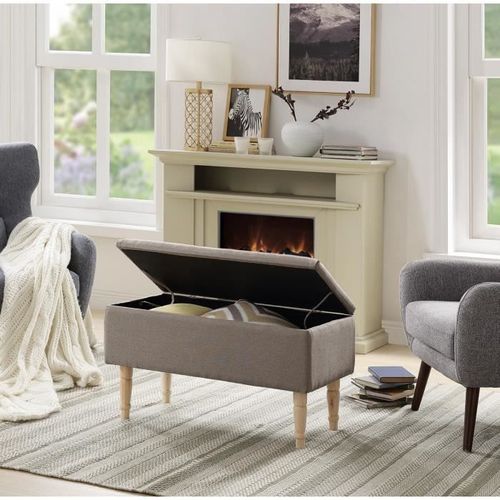 Emilie Banc Avec Coffre De Rangement - Tissu Beige - Classique - L 80 X P 43,5 Cm