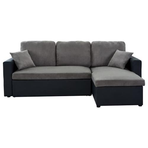 Aspen Canapé D'angle Réversible Convertible 3 Places Coffre De Rangement - Tissu Gris Et Simili Noir - L 223 X P 150 Cm