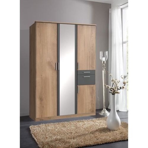 Koblenz Armoire De Chambre - Contemporain - Décor Chene Et Gris Graphite - L 135 Cm