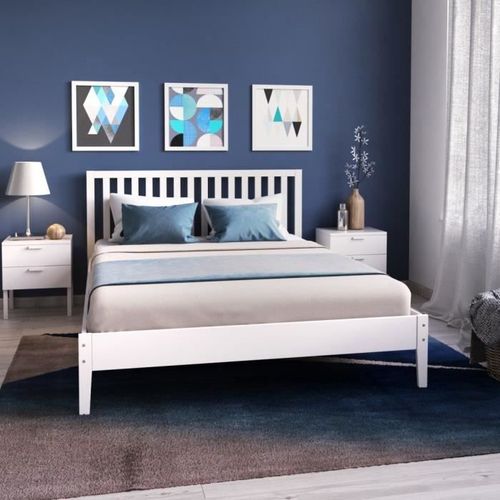 Parker Lit Adulte Contemporain En Bois Épicéa Massif Blanc Laqué - L 140 X L 190 Cm