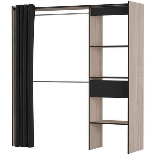 Dressing Extensible 114/168x50x187 Cm Chêne Brossé Avec Rideau Noir