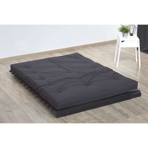 Futon 160x200 - Coton Et Ouate Hypoallergénique - Gris Anthracite