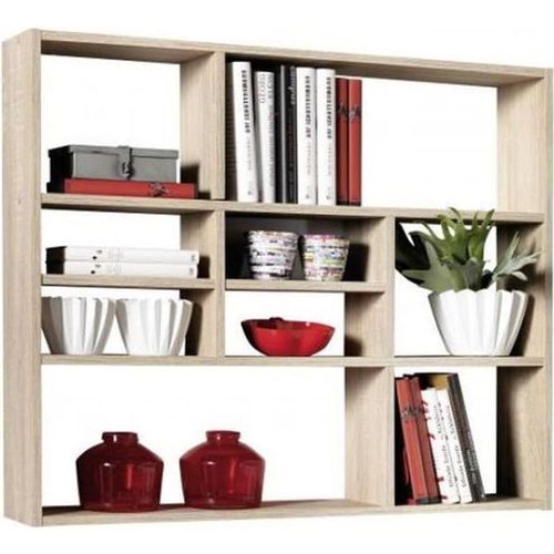Mika Etagere Murale 9 Compartiments - 90 X 78,5 X 16 Cm - Panneau Mélaminé - Décor Chene