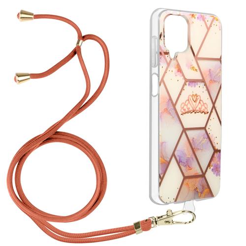 Coque Samsung Galaxy A12 Motif Géométrique Cordon Amovible Rose Gold