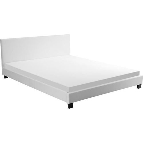 Monaco Lit Adulte Classique Avec Led - Simili Blanc - Sommier Et Tete De Lit Inclus - L 140 X L 190 Cm