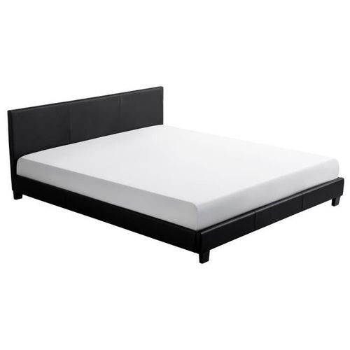 Monaco Lit Adulte Contemporain Simili Noir - Sommier Inclus - L 160 X L 200 Cm