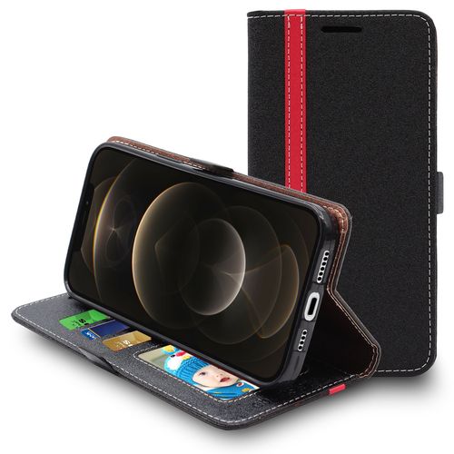 Ebeststar - Coque Pour Iphone 12 Pro Max Etui Housse Portefeuille Pu Cuir Porte-Cartes, Noir / Rouge [Dimensions Precises Smartphone : 160.8 X 78.1 X 7.4 Mm, Écran 6.7'']