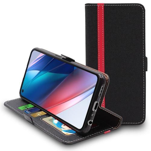 Ebeststar - Coque Pour Oppo Find X3 Lite Etui Housse Portefeuille Pu Cuir Porte-Cartes, Noir / Rouge [Dimensions Precises Smartphone : 159.1 X 73.4 X 7.9 Mm, Écran 6.4'']