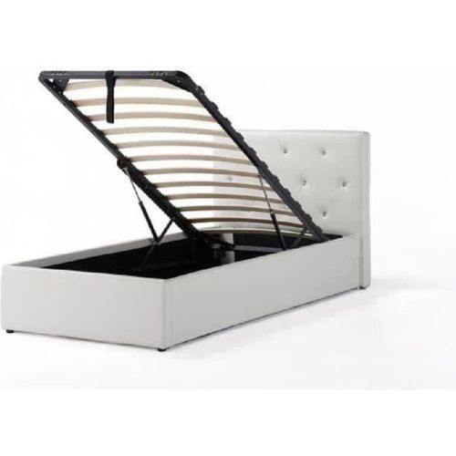 Bahia Lit Coffre Enfant Contemporain Simili Blanc Sommier - L 90 X L 190 Cm