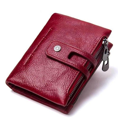 Portefeuille Homme en Cuir Véritable Vintage Porte-Monnaie Pour Cartes de Crédit Anti piratage - Rouge